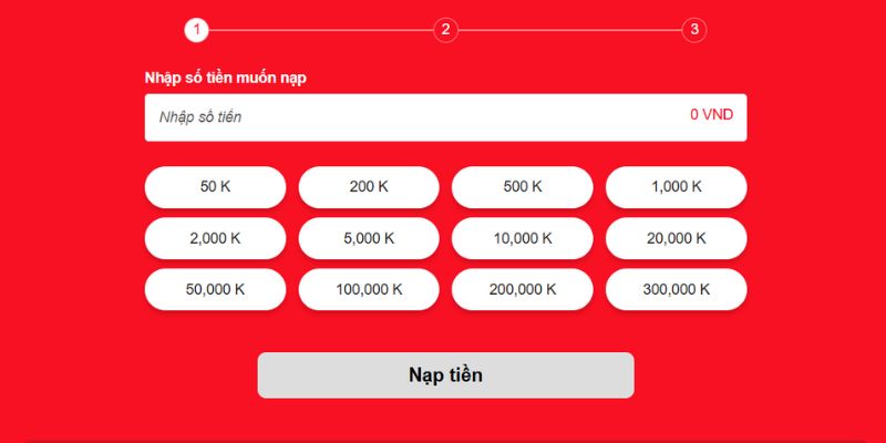 Hội viên điền thông tin nạp tiền theo yêu cầu